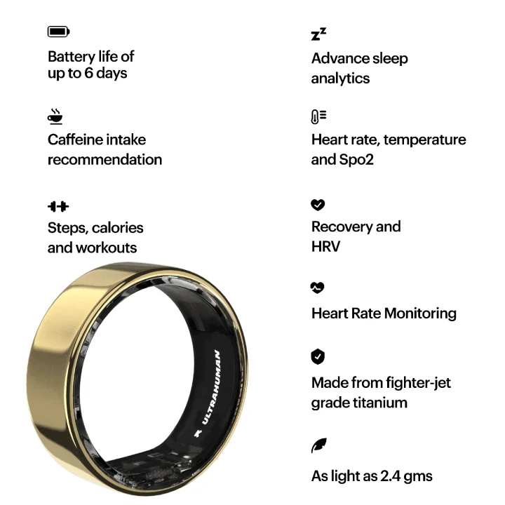 Ultrahuman Ring AIR Bionic Gold Size 08 Ultrahuman