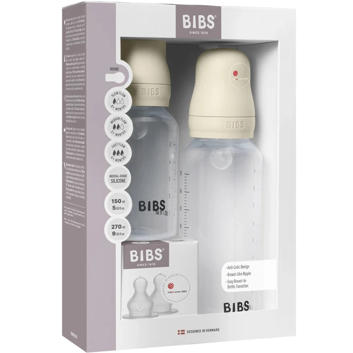 BIBS Grow and Flow Baby Bottle Round Silicone Set Ivory 150 ml/270ml Bibs