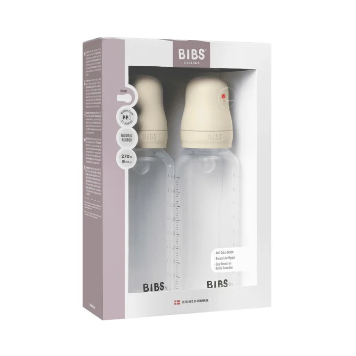 BIBS Baby Bottle Round Silicone Medium Flow Ivory 270 ml 2-pack Bibs
