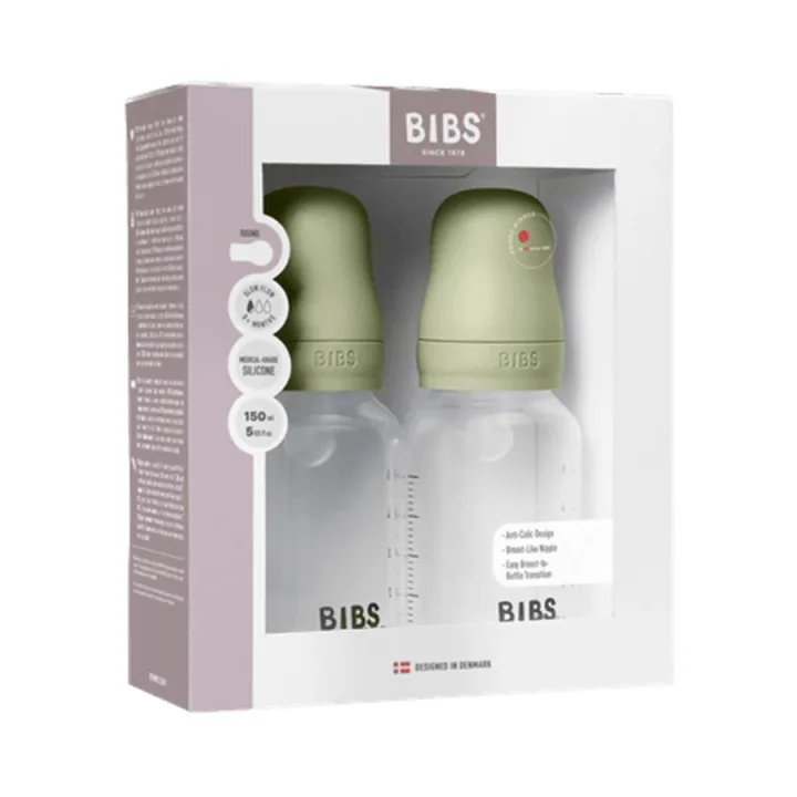 BIBS Baby Bottle Round Silicone Slow Flow 150 ml 2-pack Sage Bibs