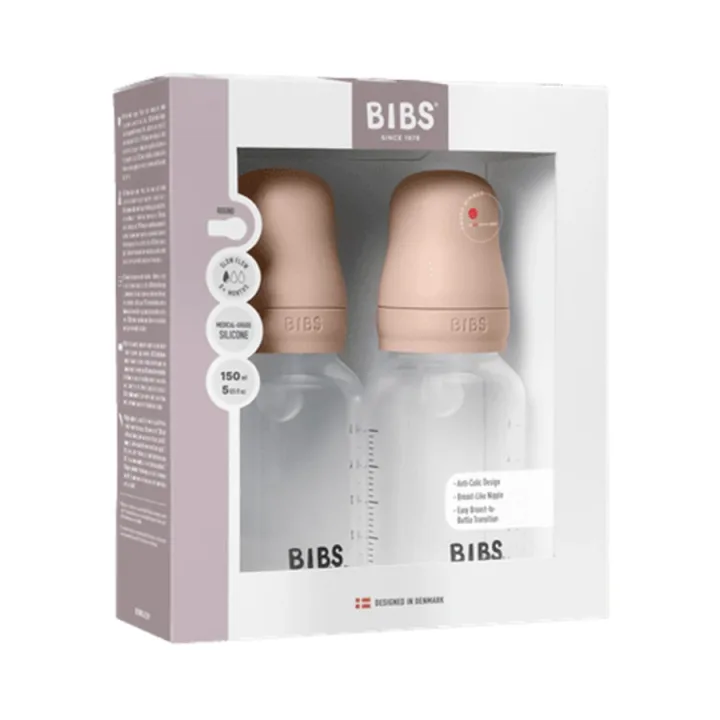 BIBS Baby Bottle Round Silicone Slow Flow 150 ml 2-pack Blush Bibs
