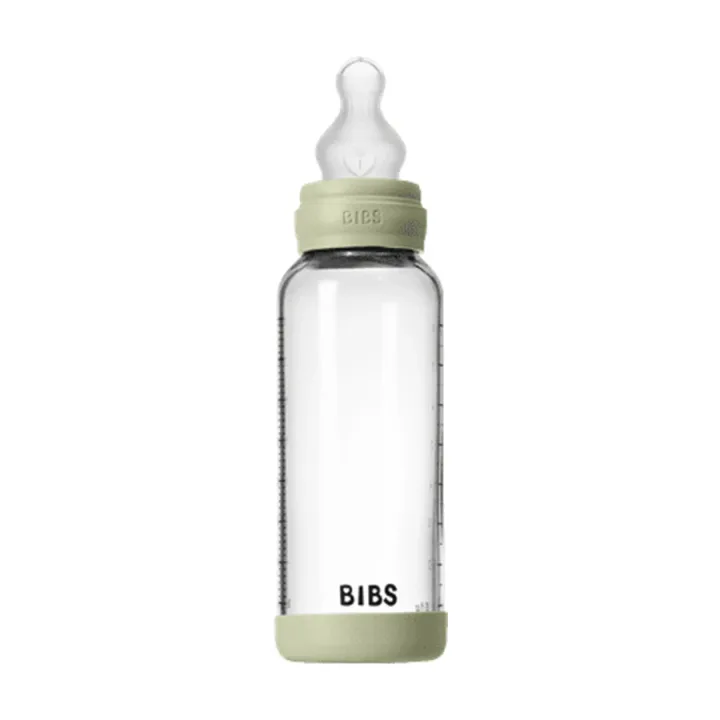 BIBS Glass Baby Bottle Round Silicone Medium Flow 240 ml Sage Bibs