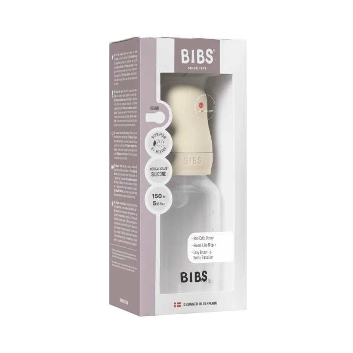 BIBS Baby Bottle Round Silicone Slow Flow Ivory 150 ml 1-pack Bibs