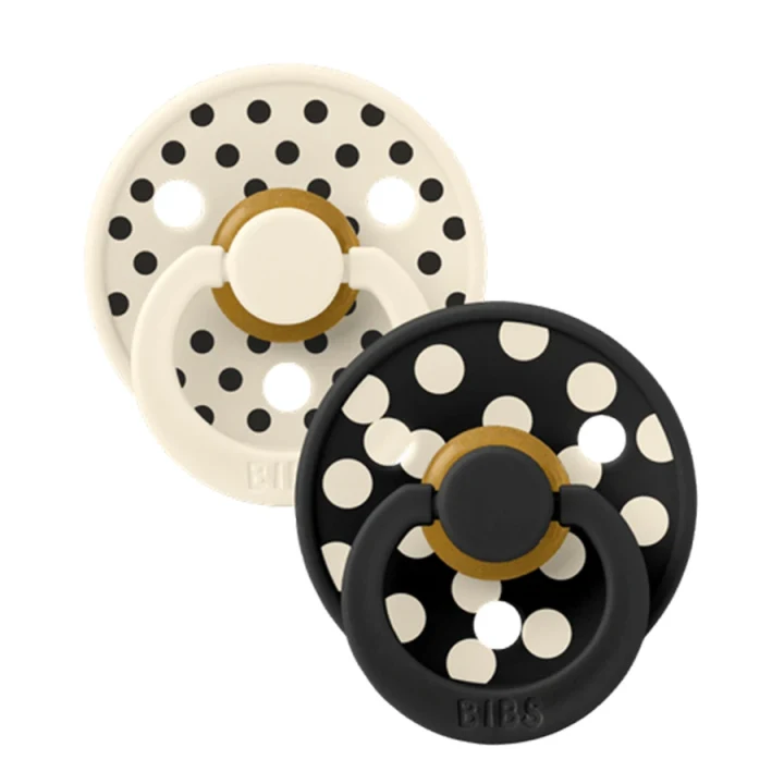 BIBS Pacifier Studio Colour Polka Latex Ivory/Black 2-pack Size 2 Bibs