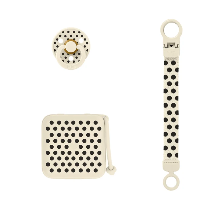 BIBS Gift Set Polka Soothe & Go Latex Ivory Black Size 2 Bibs