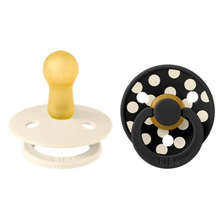 BIBS Pacifier Studio Colour Polka Latex Ivory/Black 2-pack Size 2 Bibs