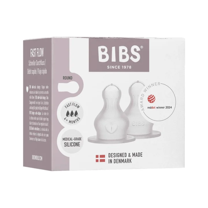 BIBS Baby Bottle Nipple Round Silicone Fast Flow 2-pack Bibs
