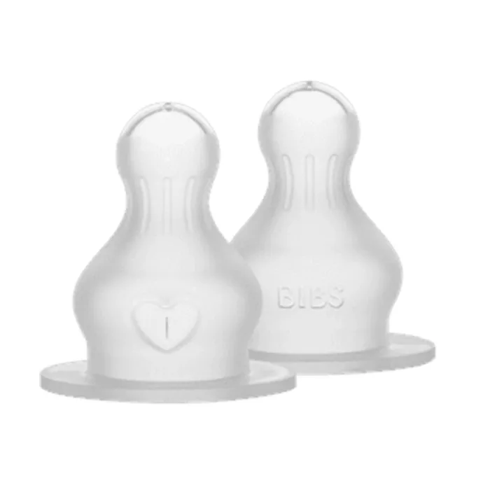 BIBS Baby Bottle Nipple Round Silicone Slow Flow 2-pack Bibs