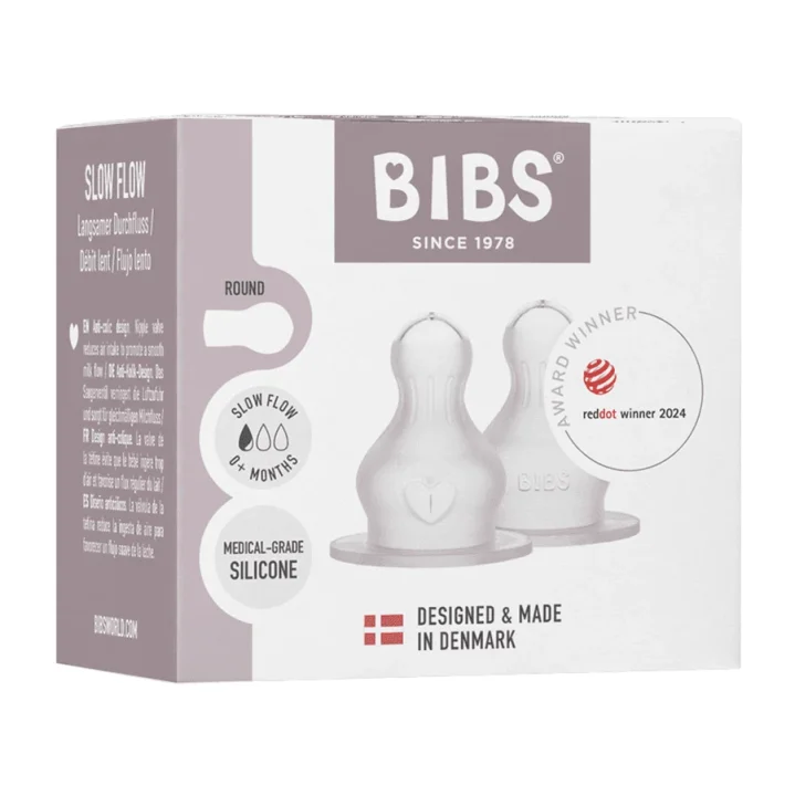 BIBS Baby Bottle Nipple Round Silicone Slow Flow 2-pack Bibs