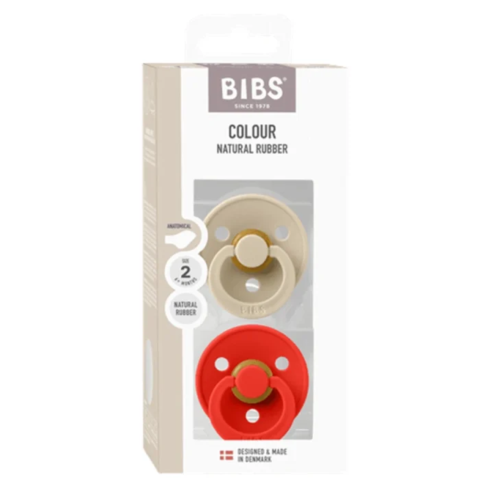 BIBS Pacifier Colour Anatomical Latex Vanilla/Candy Apple 2-pack Size 2 Bibs