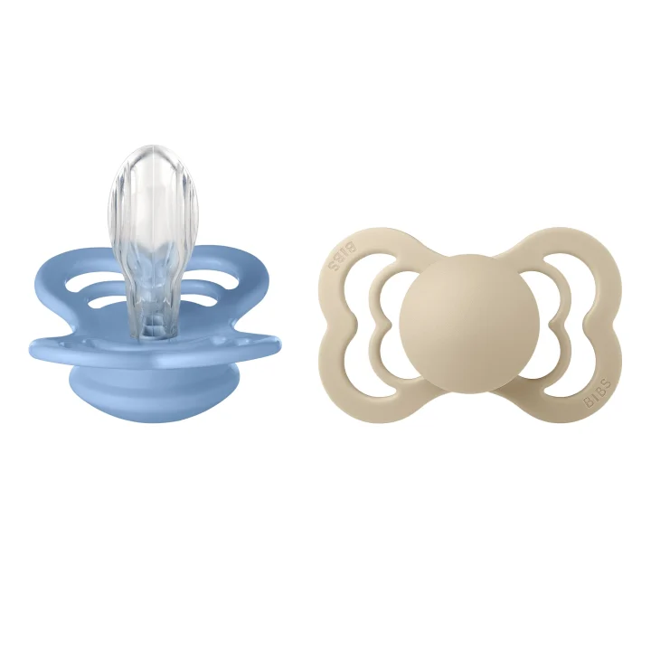 BIBS Pacifier Supreme Silicone Vanilla/Sky Blue 2-pack Size 2 Bibs