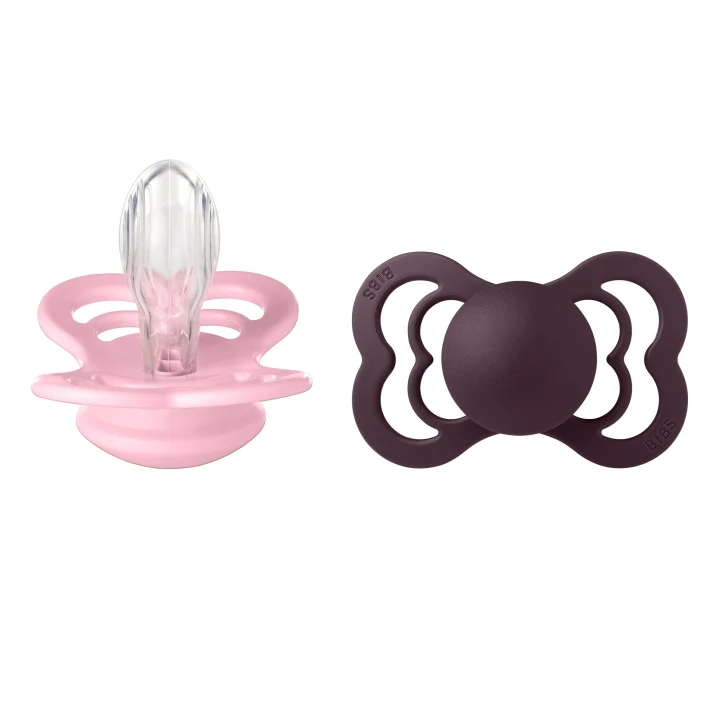 BIBS Pacifier Supreme Silicone Baby Pink/Plum 2-pack Size 2 Bibs
