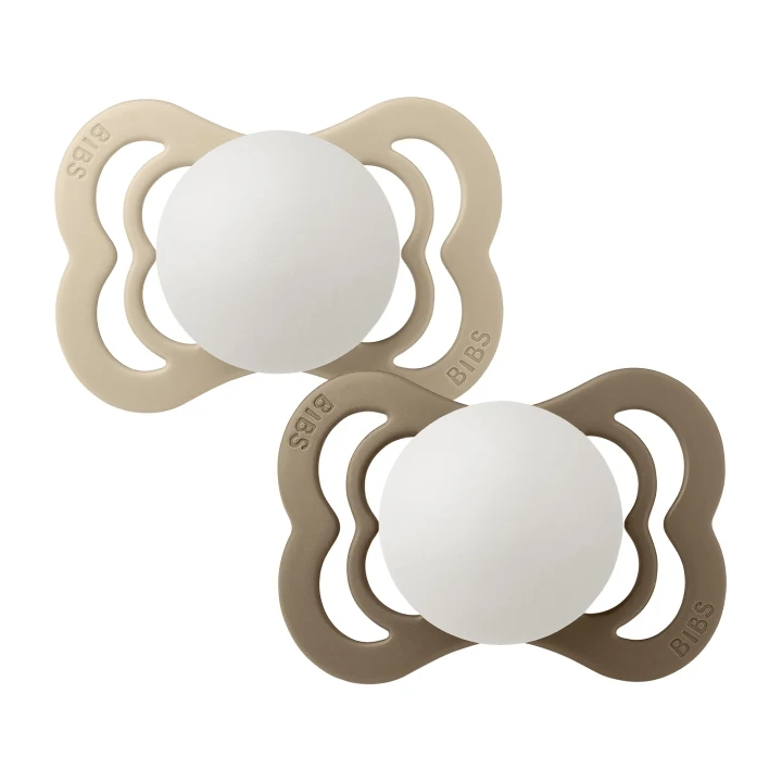 BIBS Pacifier Supreme Silicone Vanilla Glow/Dark Oak Glow 2-pack Size 1 Bibs