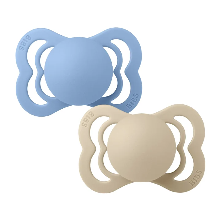 BIBS Pacifier Supreme Silicone Vanilla/Sky Blue 2-pack Size 1 Bibs