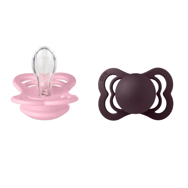 BIBS Pacifier Supreme Silicone Baby Pink/Plum 2-pack Size 1 Bibs