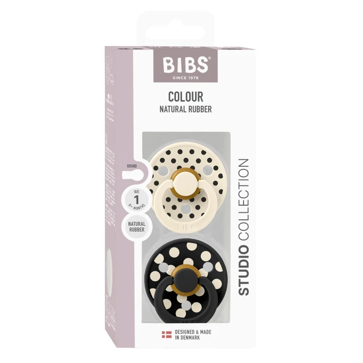 BIBS Pacifier Studio Colour Polka Latex Ivory/Black 2-pack Size 1 Bibs