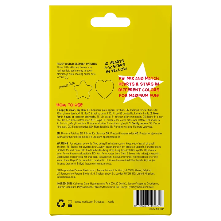 Peggy World Blemish Patches Hearts and Stars Yellow 24 st Peggy World