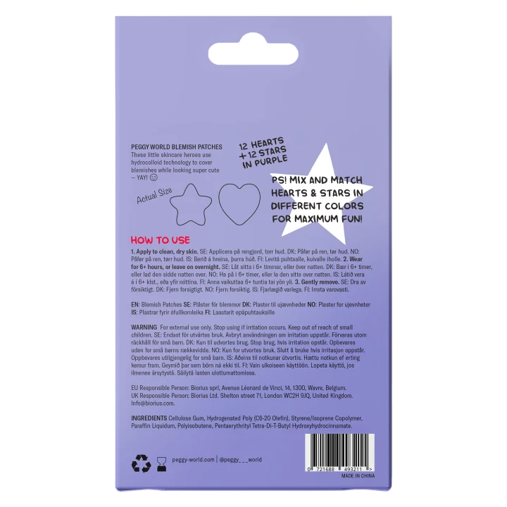 Peggy World Blemish Patches Hearts and Stars Purple 24 st Peggy World