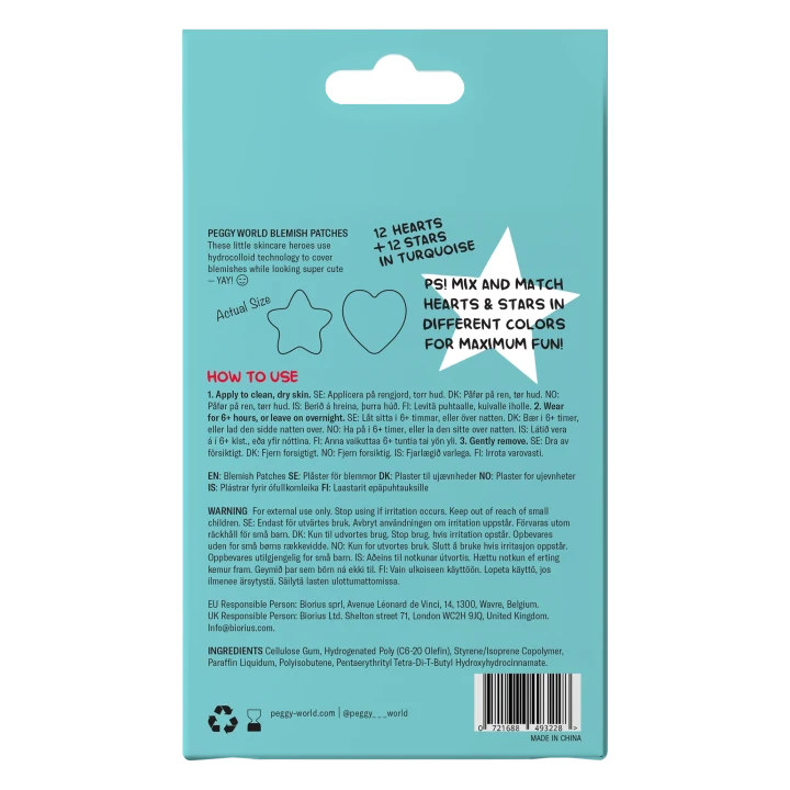 Peggy World Blemish Patches Hearts and Stars Turquoise 24 st Peggy World