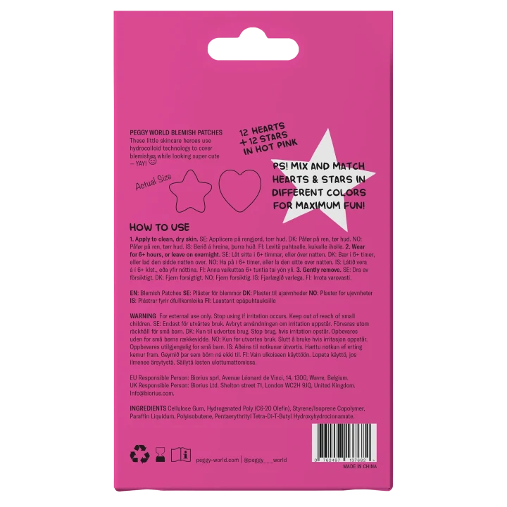 Peggy World Blemish Patches Hearts and Stars Hot Pink 24 st Peggy World