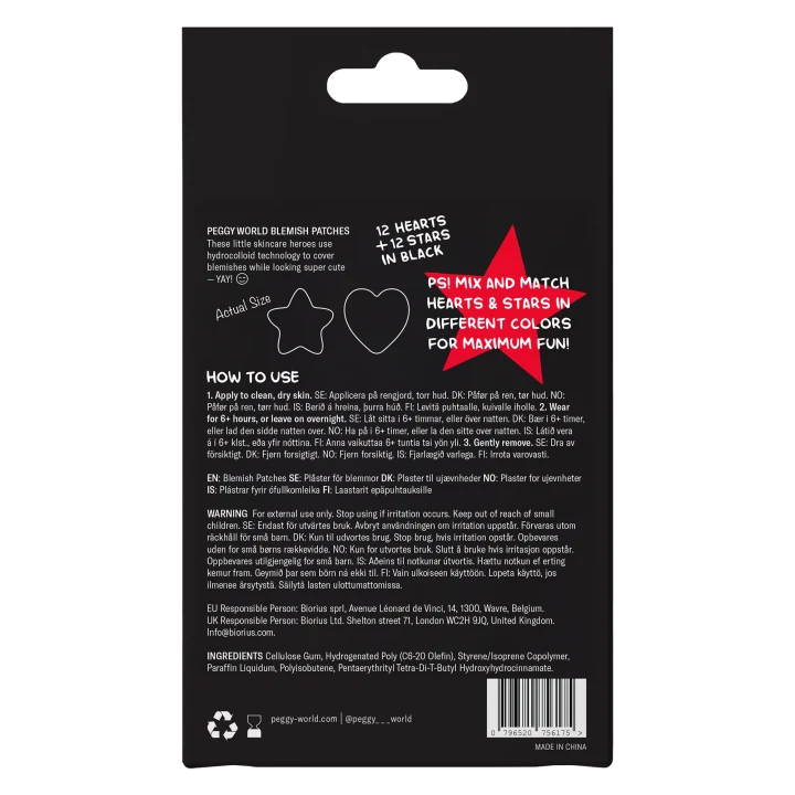 Peggy World Blemish Patches Hearts and Stars Black 24 st Peggy World