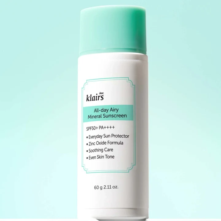 Klairs  All-day Airy Mineral Sunscreen SPF 50+ PA++++, 60 g Klairs