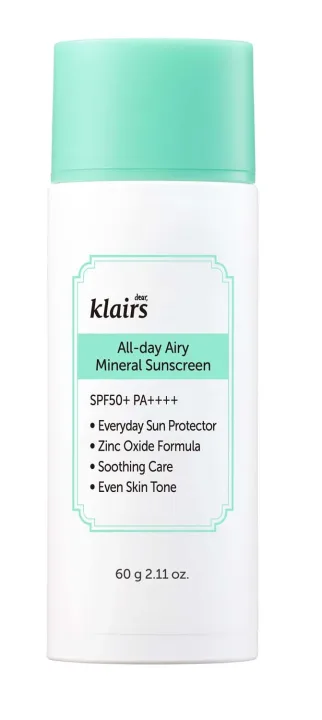 Klairs  All-day Airy Mineral Sunscreen SPF 50+ PA++++, 60 g Klairs
