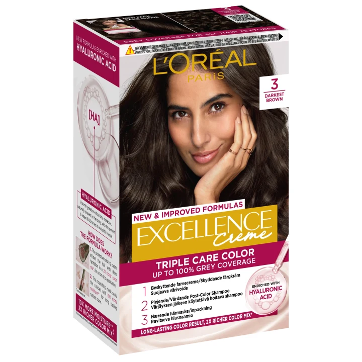 L'Oréal Paris Excellence Creme Permanent Hårfärg 1-pack 3 Darkest Brown L'Oréal Paris