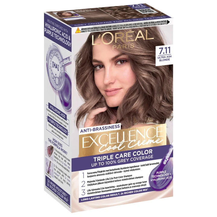 L'Oréal Paris Excellence Cool Creme Permanent Hårfärg 1 pack 7.11 Ultra Ash Blonde L'Oréal Paris