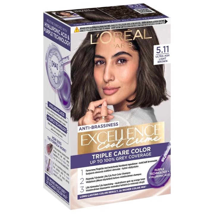 L'Oréal Paris Excellence Cool Creme Permanent Hårfärg 1 pack 5.11 Ultra Ash Light Brown L'Oréal Paris