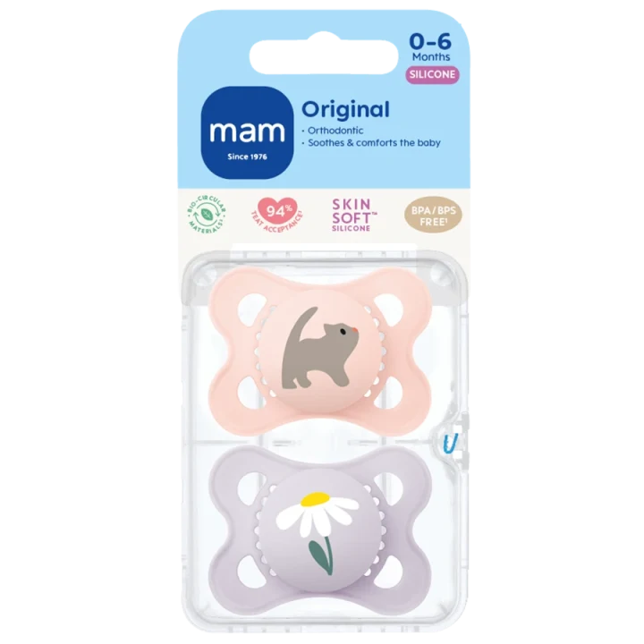 MAM Original Napp 0-6 mån Silk Mixade Färger 2-pack Mam