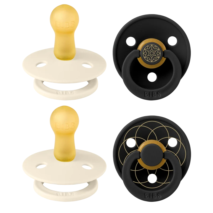 BIBS Pacifier Studio Colour Noor & Layl Latex Size 2 Ivory Gold Black Gold 4-pack BIBS