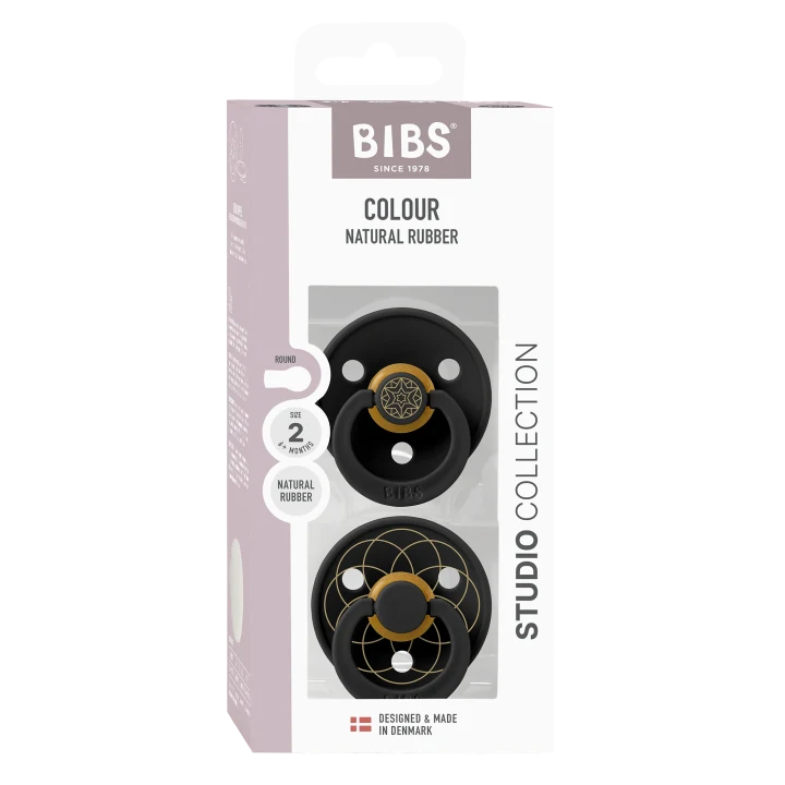 BIBS Pacifier Studio Colour Layl Latex Size 2 Black Gold 2-pack BIBS