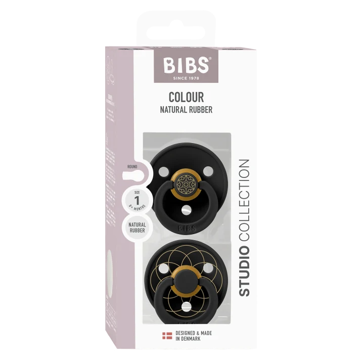 BIBS Pacifier Studio Colour Layl Latex Size 1 Black Gold 2-pack BIBS
