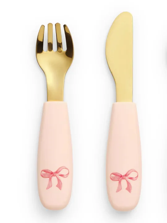 Elodie Silkontallrik Med bestick Rosy Bow Elodie Details