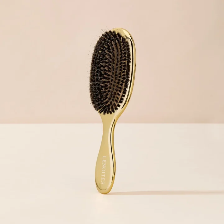 Lenoites Wild Boar Hair Brush with Cleaning Tool Gold Lenoites