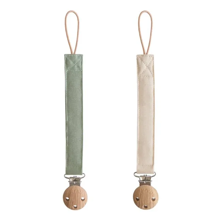 Mushie Linen Pacifier Clip 2-pack Olive/Shifting Mushie