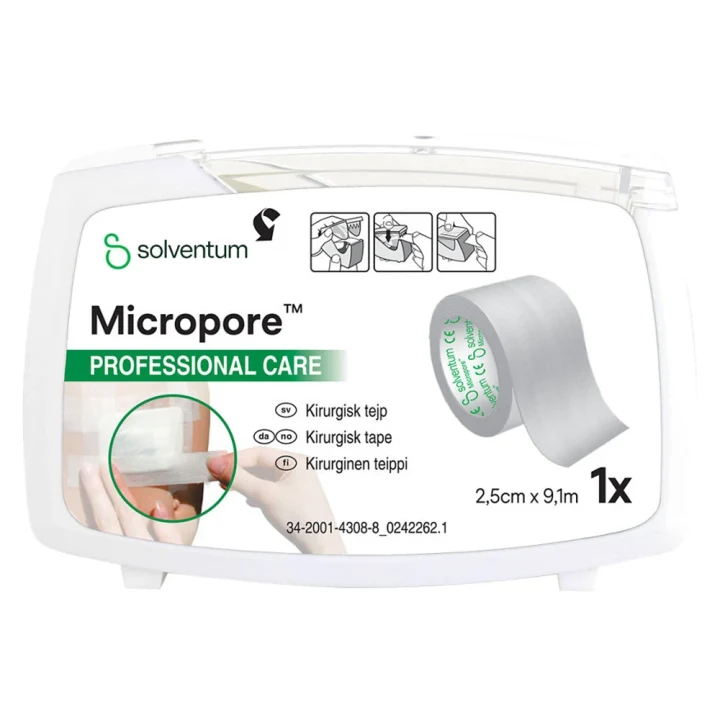 Micropore Kirurgisk tejp vit 2,5 cm x 9,1 m med hållare Micropore