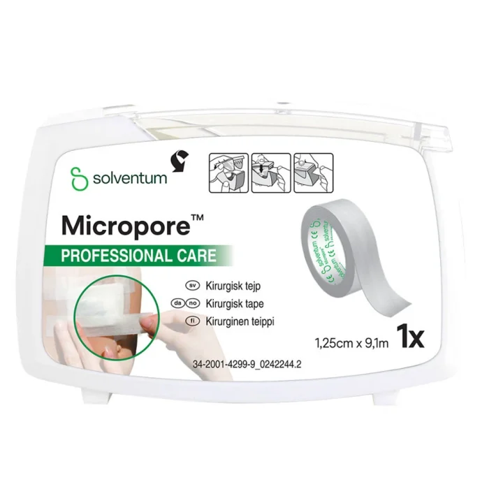 Micropore Kirurgisk tejp vit 1,25 cm x 9,1 m med hållare Micropore