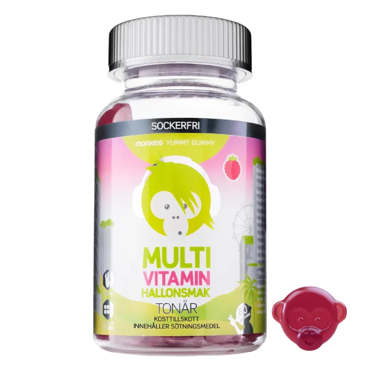 Monkids Multivitamin Sockerfri Tonår Hallon 60 st Monkids