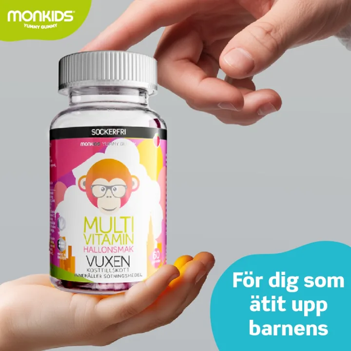 Monkids Multivitamin Sockerfri Vuxen Hallon 60 st Monkids