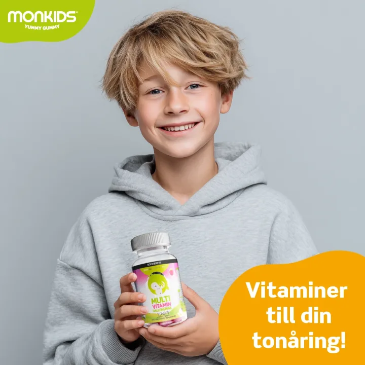 Monkids Multivitamin Sockerfri Tonår Hallon 60 st Monkids