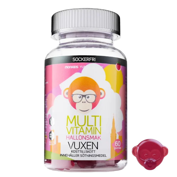 Monkids Multivitamin Sockerfri Vuxen Hallon 60 st Monkids