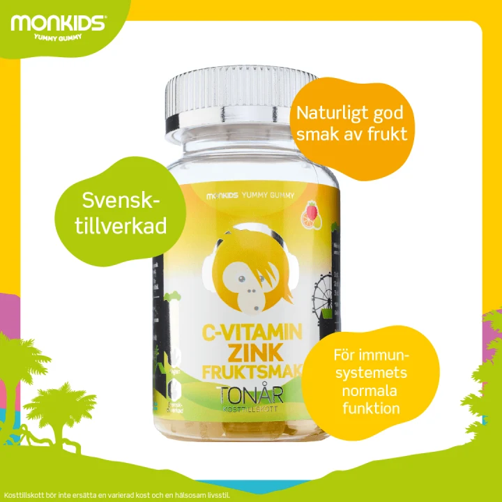 Monkids C-vitamin+Zink Fruktsmak Tonår Tuggtablett 60 st Monkids