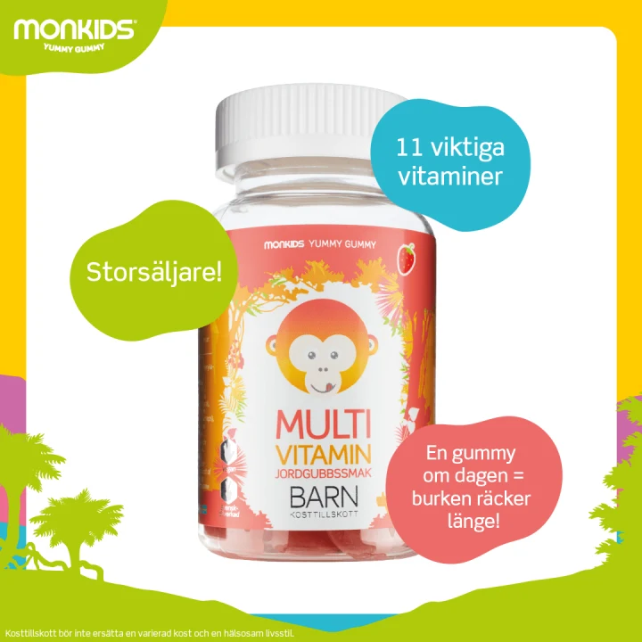 Monkids Multivitamin Barn Jordgubb 60 st Monkids