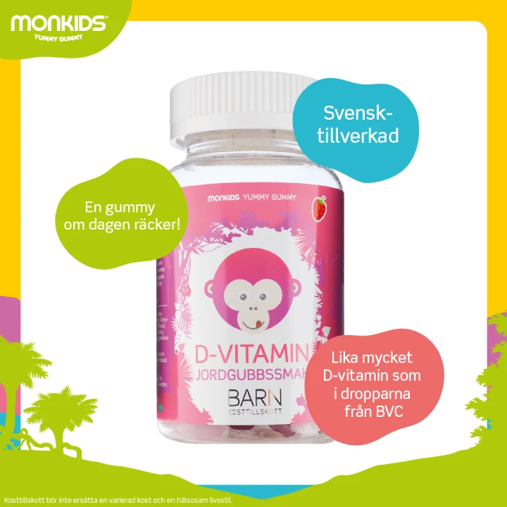 Monkids D-vitamin Barn Jordgubb 60 st Monkids