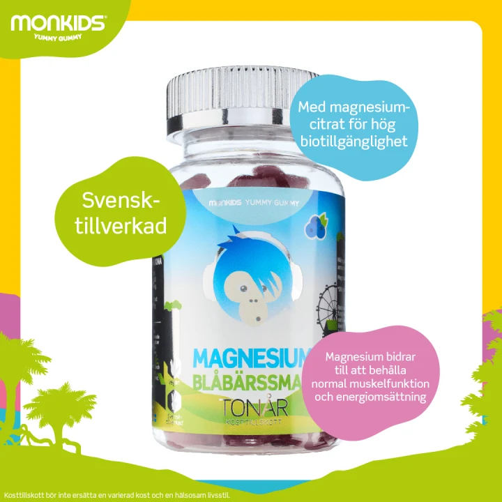 Monkids Magnesium Tonår Blåbär 60 st Monkids