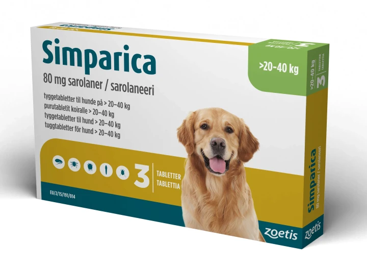 Simparica för hund >20-40 kg Tuggtablett 80mg Blister, 3tabletter 