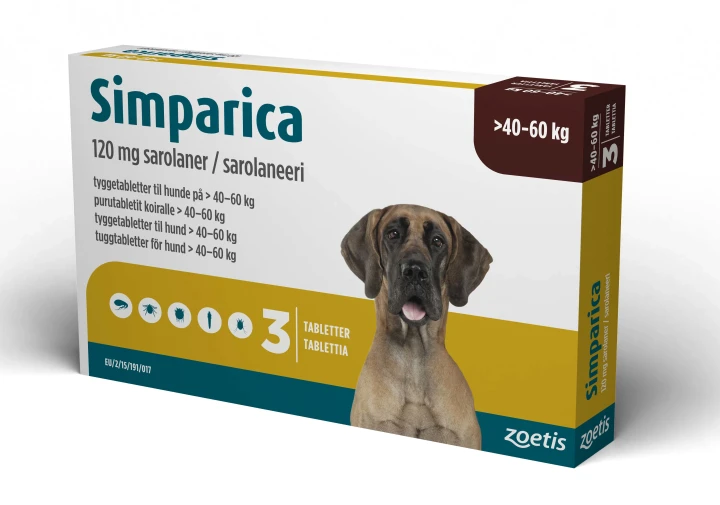 Simparica för hund >40-60 kg Tuggtablett 120mg Blister, 3tabletter 