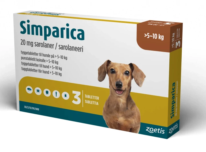 Simparica för hund >5-10 kg Tuggtablett 20mg Blister, 3tabletter 